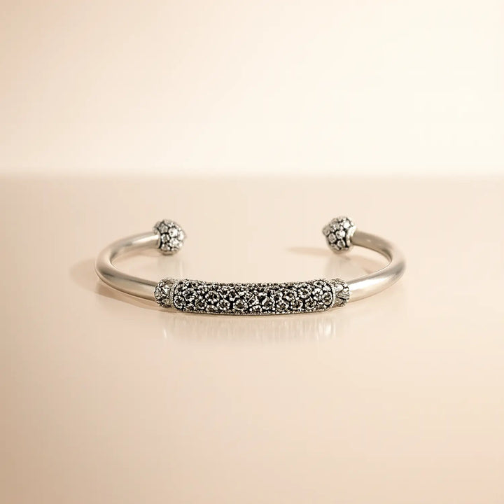 Oxidised Silver Textured Open Cuff Bracelet - Made With Pure 925 Silver