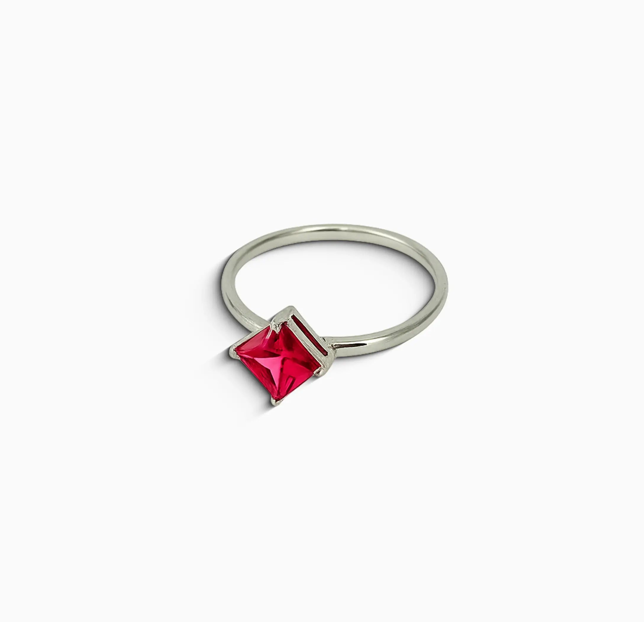 Pure Silver Princess-Cut Red Stone Ring - Made With Pure 925 Silver