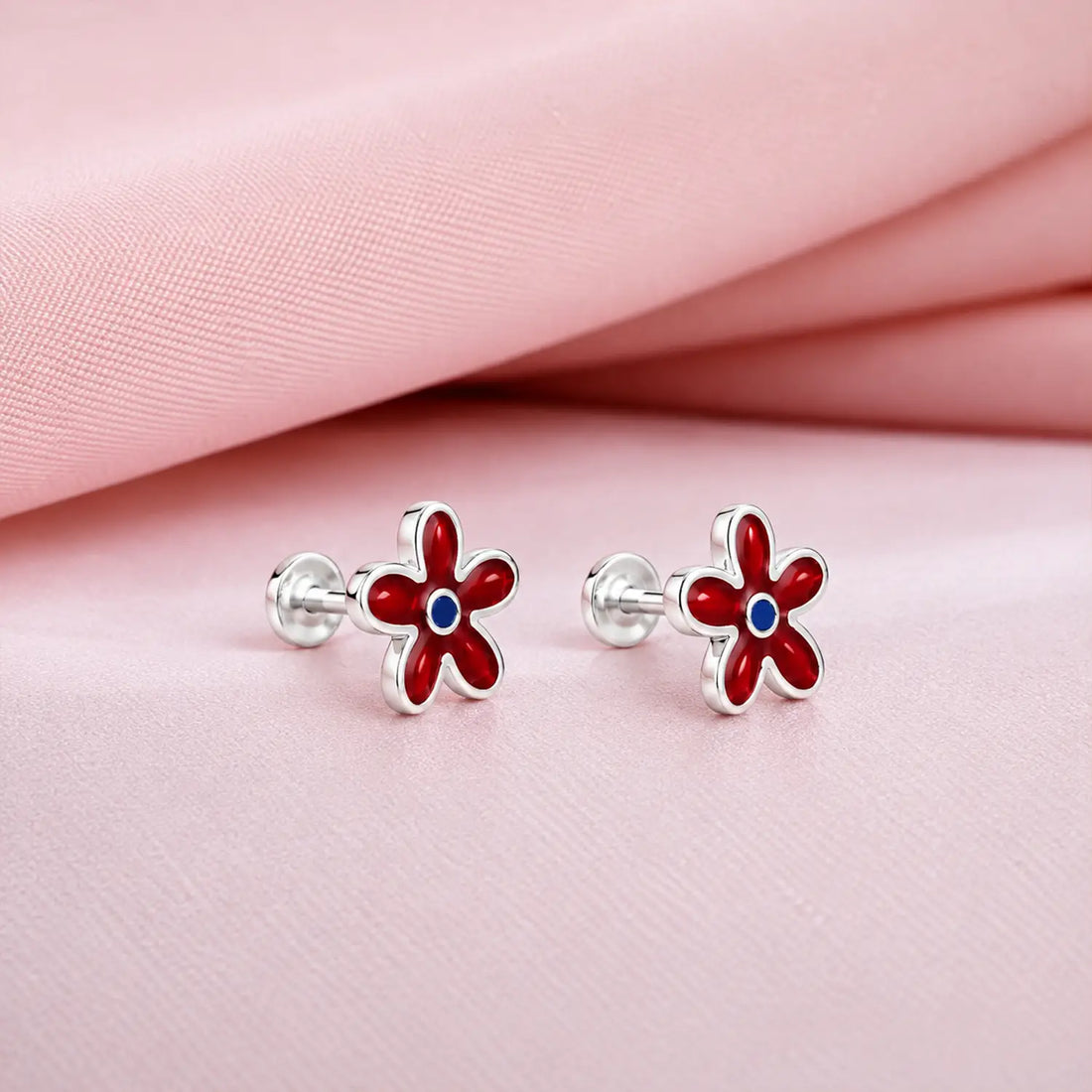 Purple Floral Enamel Silver Stud Earrings - Made With Pure 925 Silver