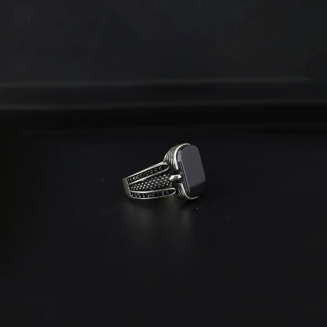 Pure Silver Black Onyx Rectangular Ring - Made With Pure 925 Silver