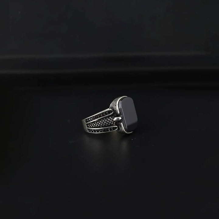 Pure Silver Black Onyx Rectangular Ring - Made With Pure 925 Silver