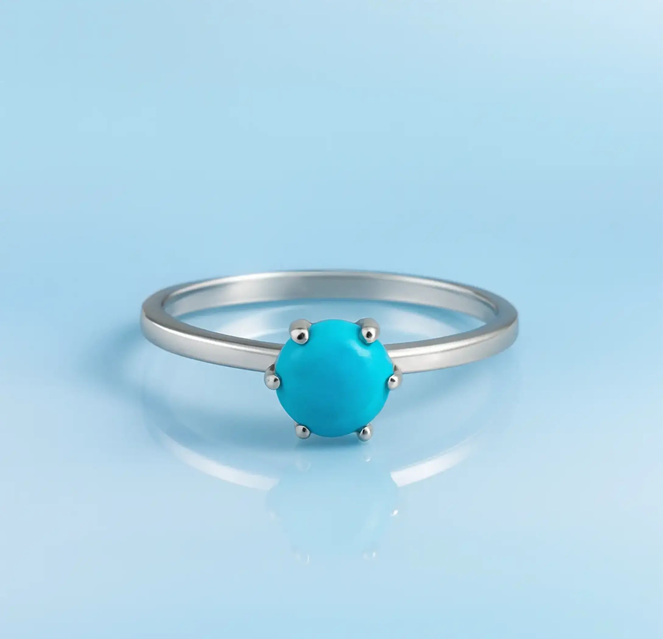 Pure Silver Turquoise Round Stone Ring - Made With Pure 925 Silver