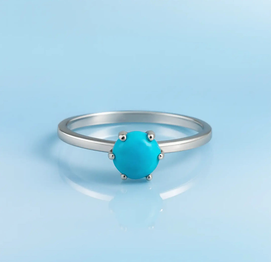 Pure Silver Turquoise Round Stone Ring - Made With Pure 925 Silver