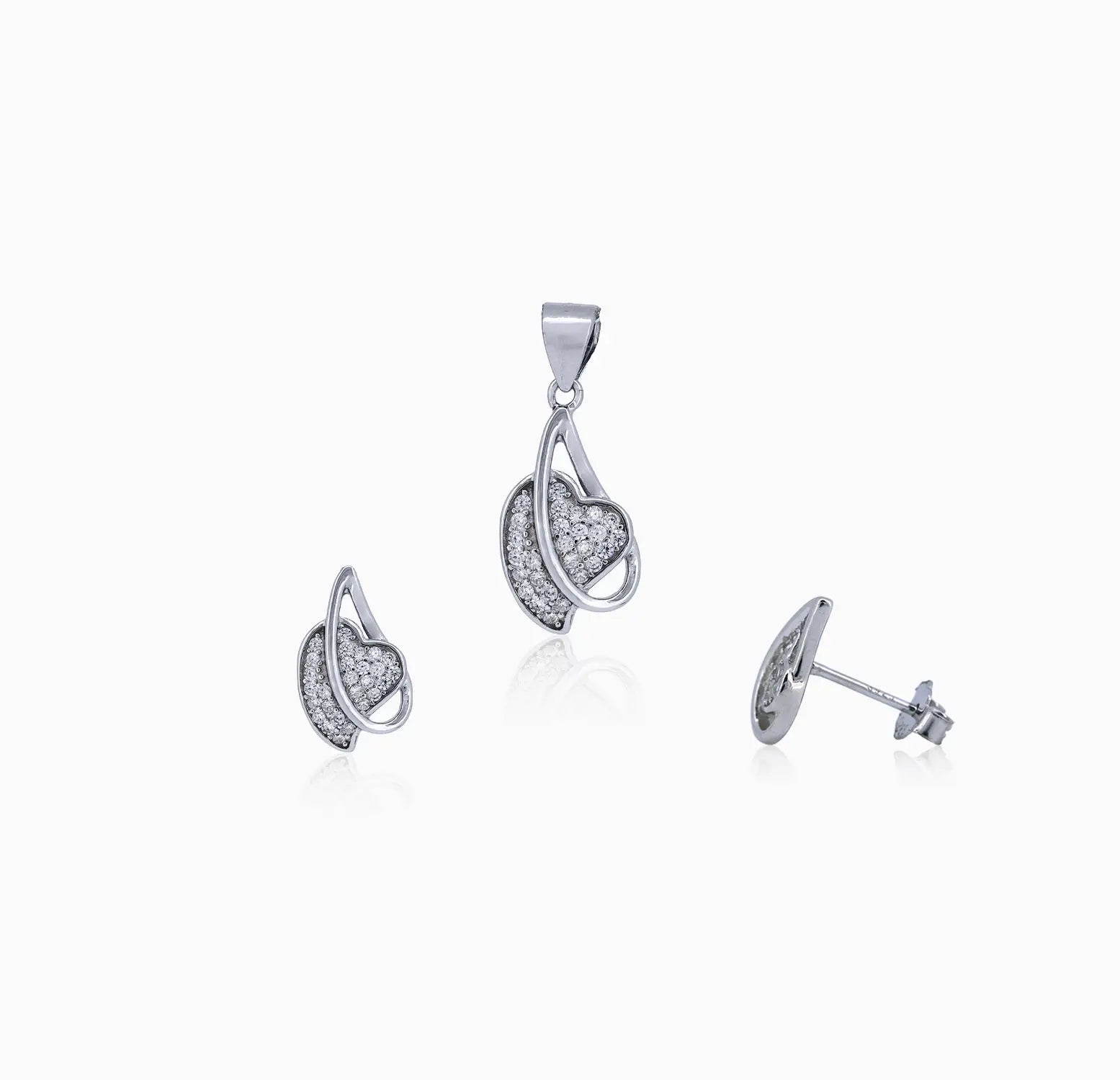 Stylish Heart-Inspired Silver Pendant & Earrings Set - Made With Pure 925 Silver