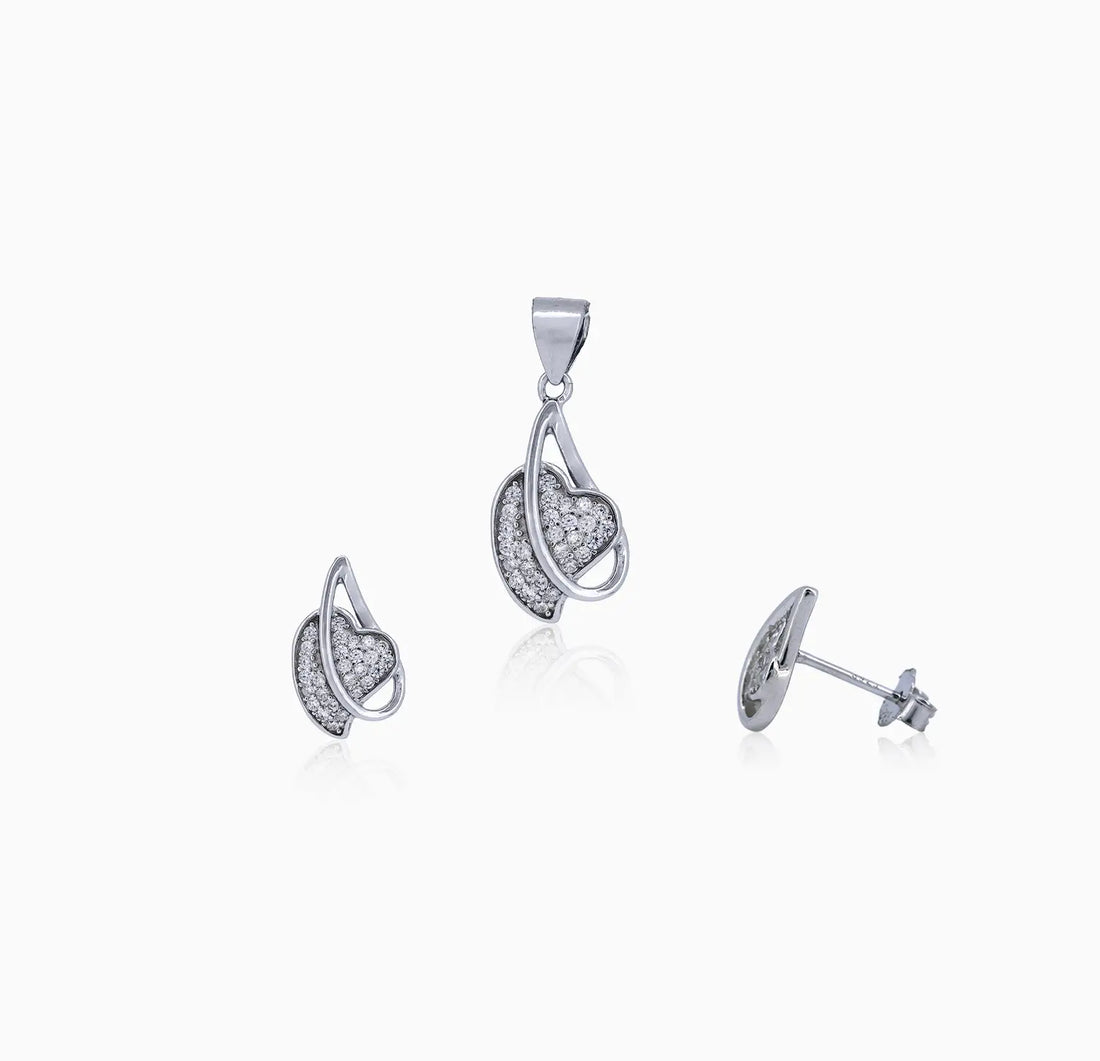 Stylish Heart-Inspired Silver Pendant & Earrings Set - Made With Pure 925 Silver