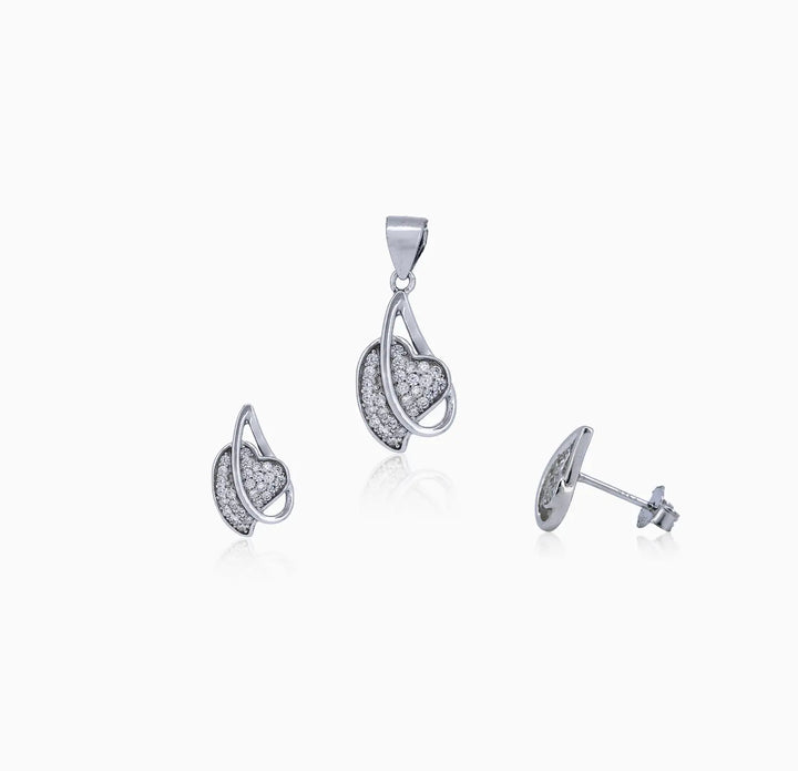 Stylish Heart-Inspired Silver Pendant & Earrings Set - Made With Pure 925 Silver