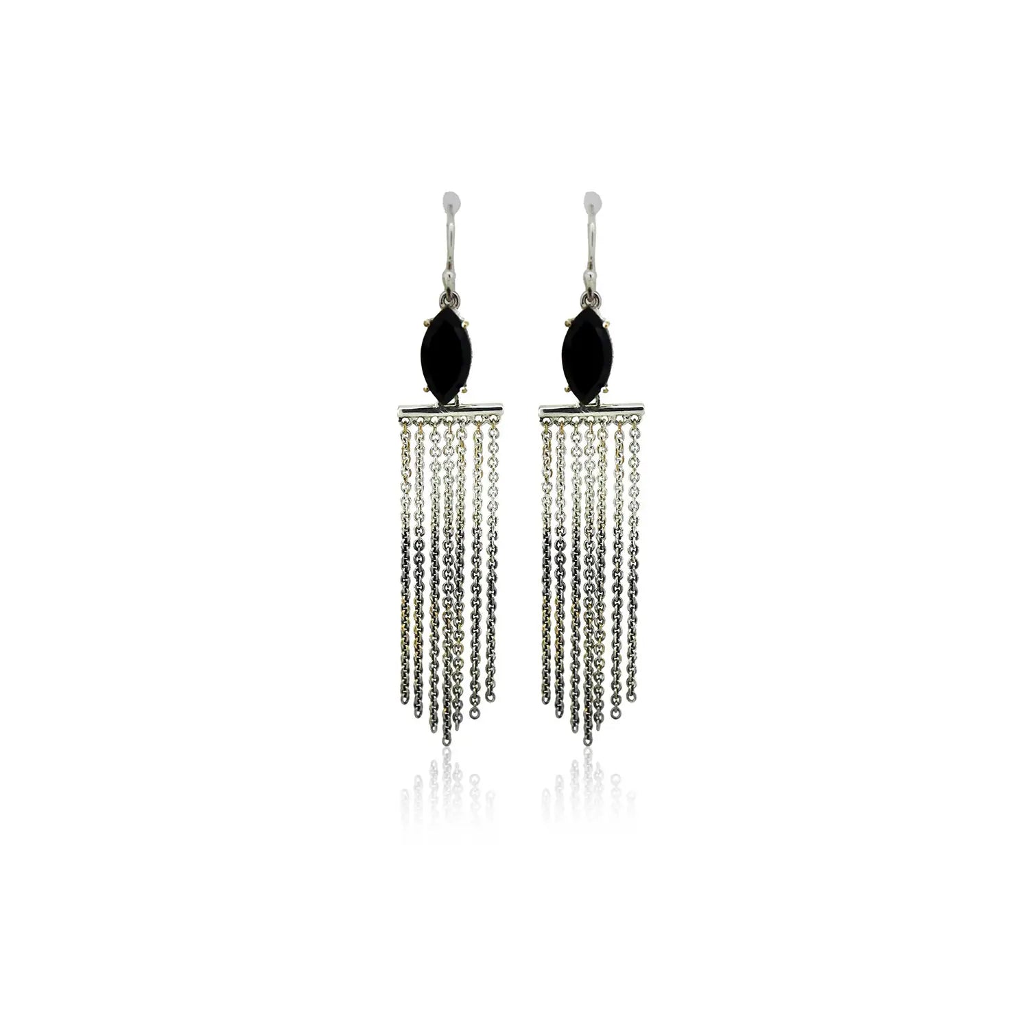 Pure Silver Chain Tassel Earrings with Black Stone- Made With Pure 925 Silver