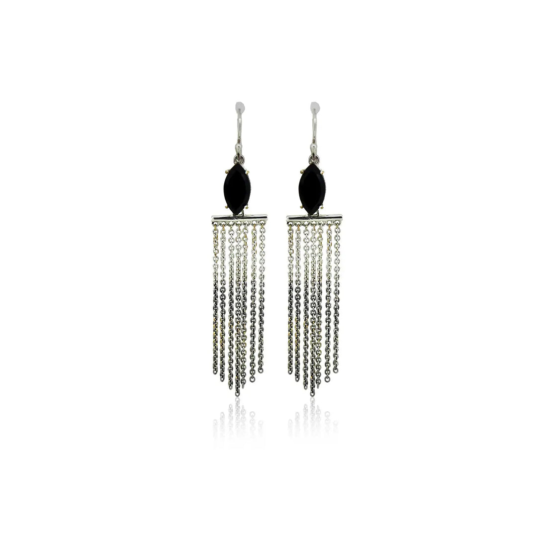 Pure Silver Chain Tassel Earrings with Black Stone- Made With Pure 925 Silver