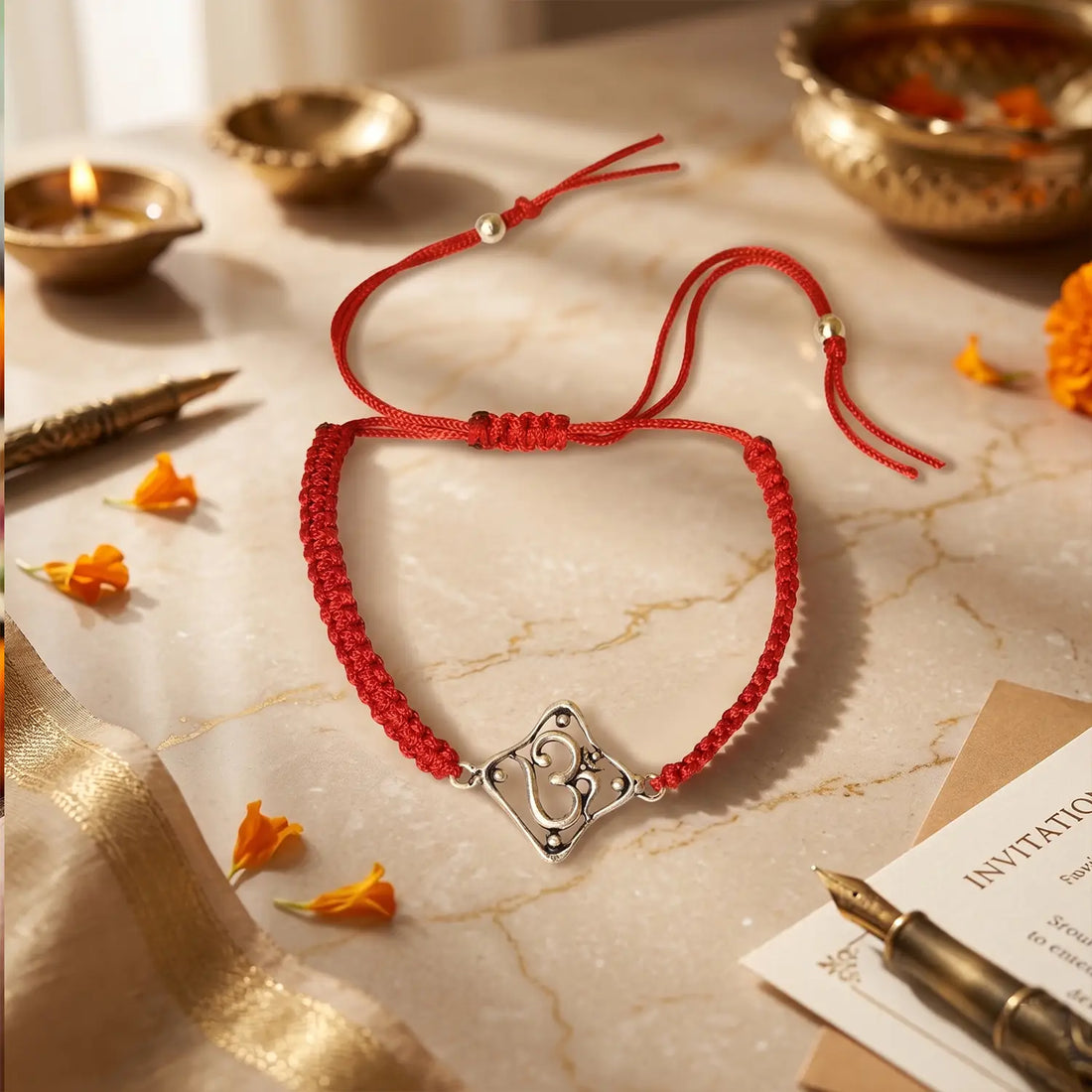 Om Blessing Silver Rakhi Bracelet - Made With Pure 925 Silver