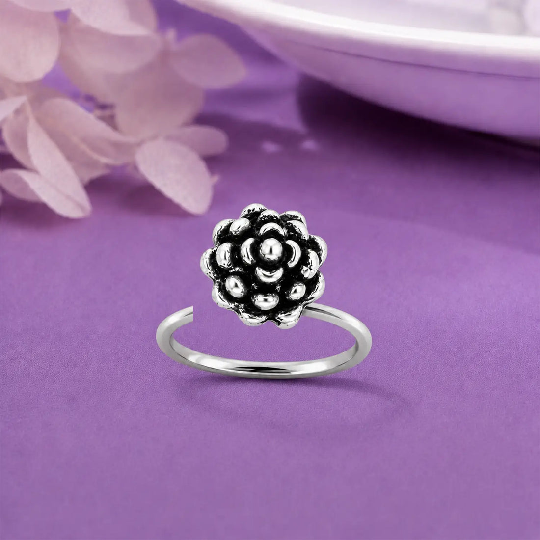 Oxidised Silver Lotus Bloom Nose Pin- Made With Pure 925 Silver