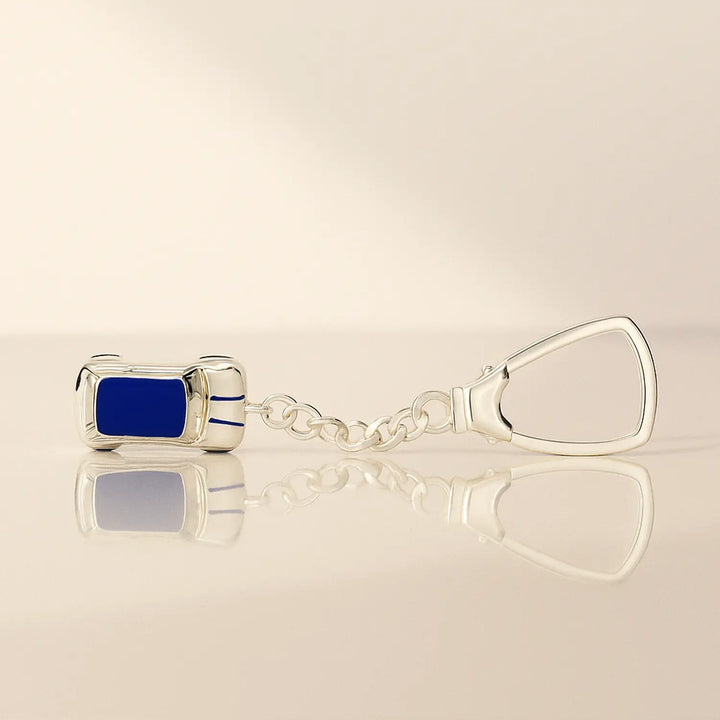 Pure Silver Car Keychain with Blue Enamel Finish - Made With Pure 925 Silver