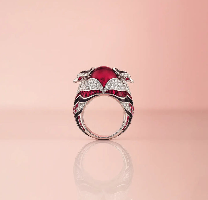 Pure Silver Red Enamel & CZ Statement Ring - Made With Pure 925 Silver