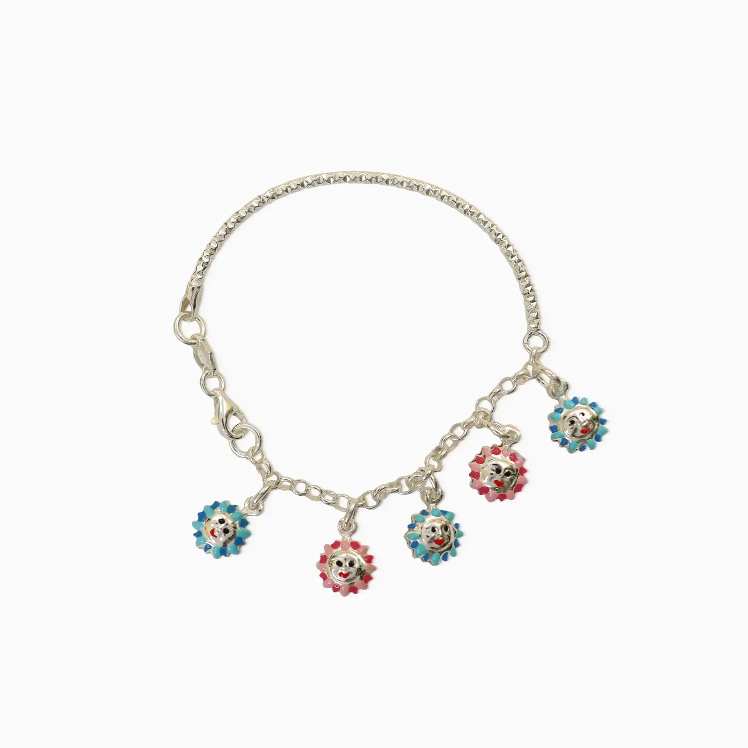 Pure Silver Smiley Sun Charm Bracelet - Made With Pure 925 Silver