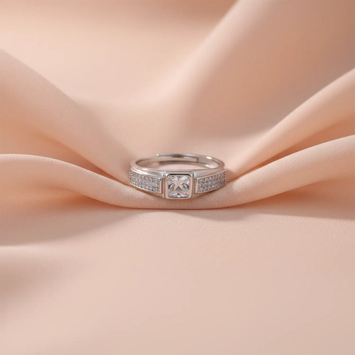 Pure Silver Square-Cut Stone Ring - Made With Pure 925 Silver