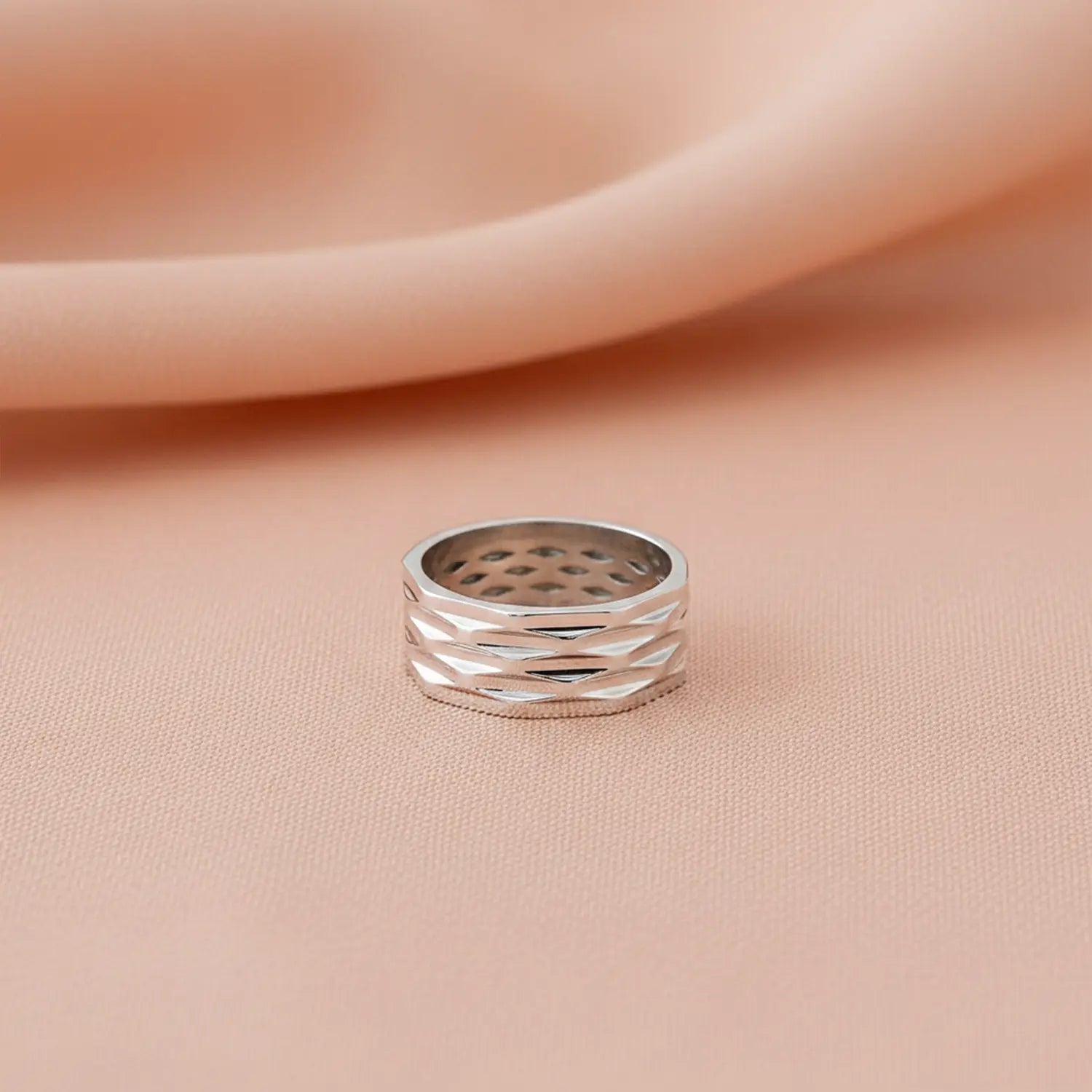 Hammered Texture Wide Silver Band Ring - Made With Pure 925 Silver
