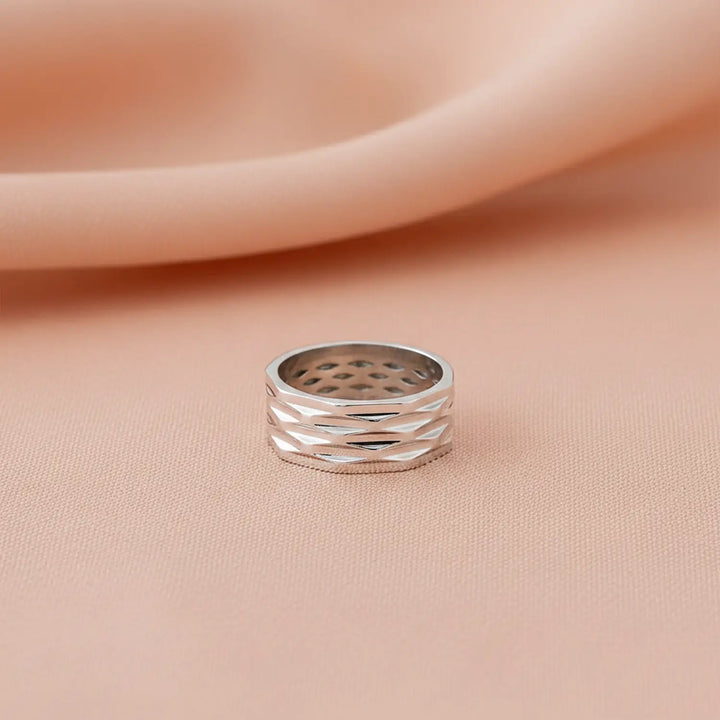 Hammered Texture Wide Silver Band Ring - Made With Pure 925 Silver