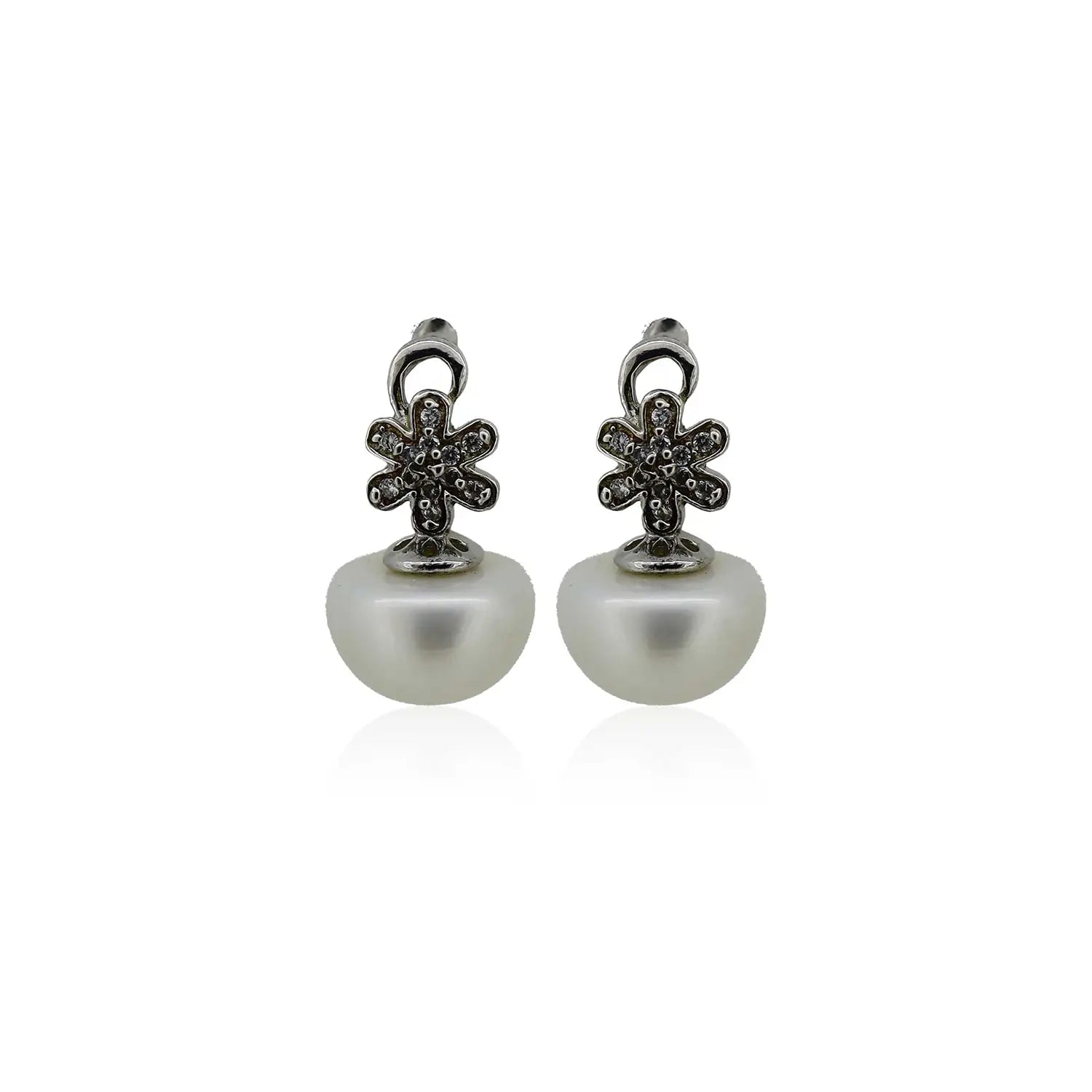 Pure Silver Floral Pearl Drop Earrings- Made With Pure 925 Silver