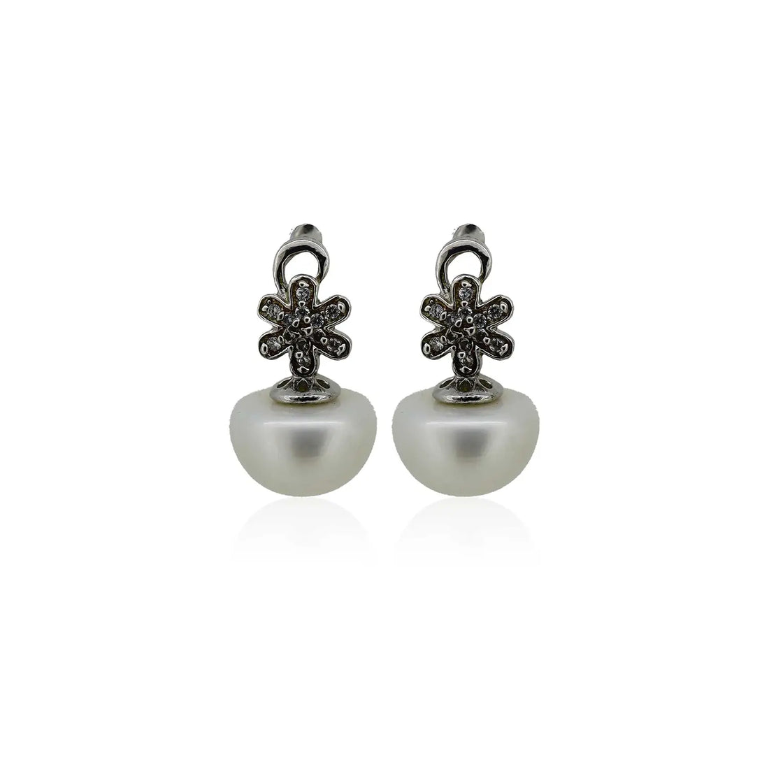 Pure Silver Floral Pearl Drop Earrings- Made With Pure 925 Silver