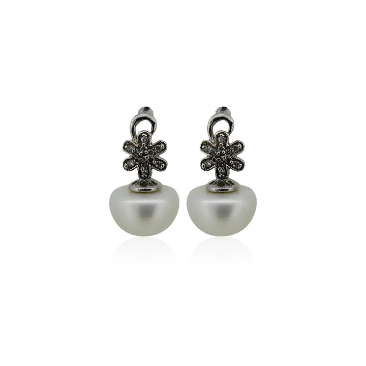 Pure Silver Floral Pearl Drop Earrings- Made With Pure 925 Silver