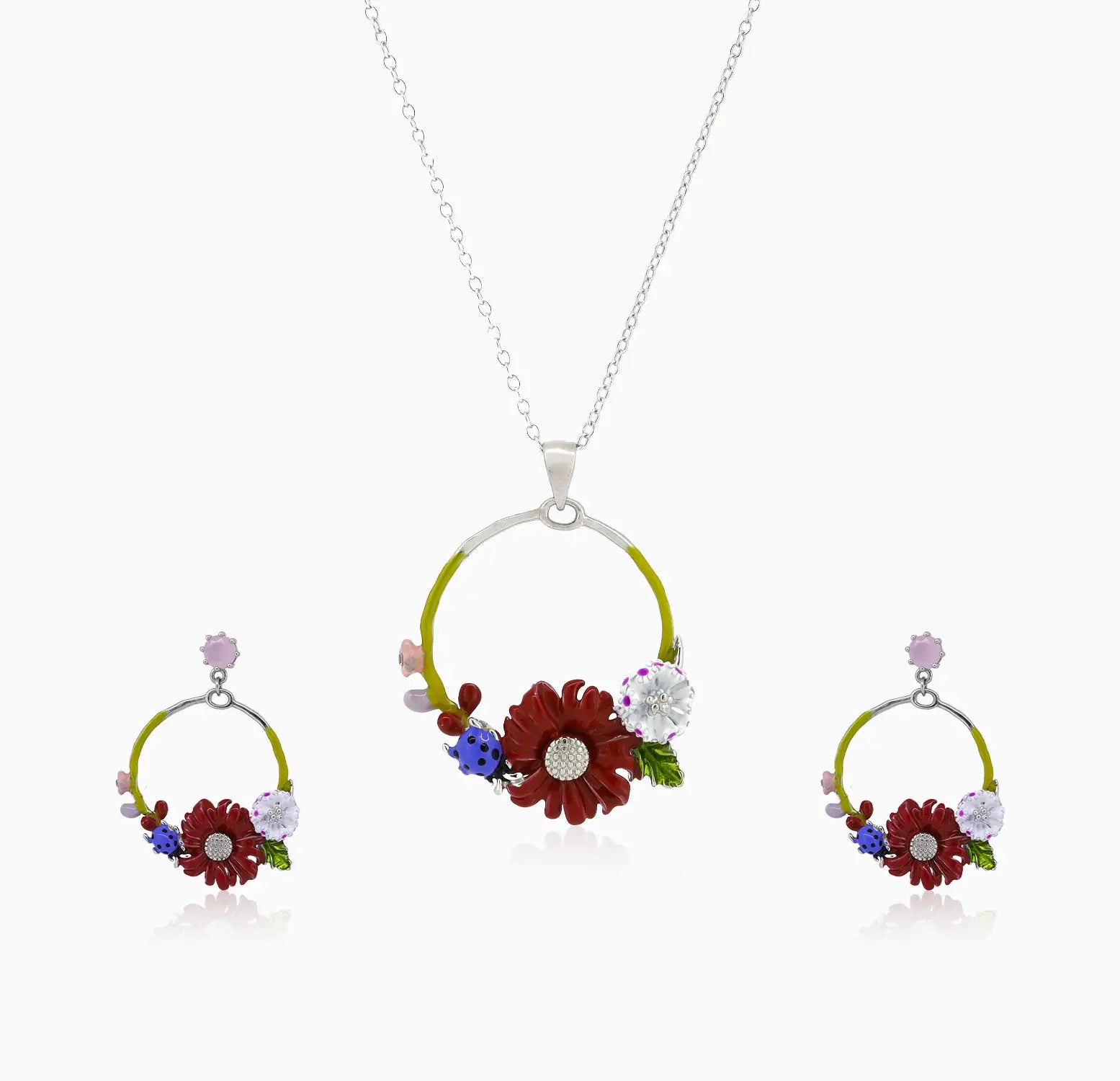 Floral Harmony Silver Necklace Set- Made With Pure 925 Silver