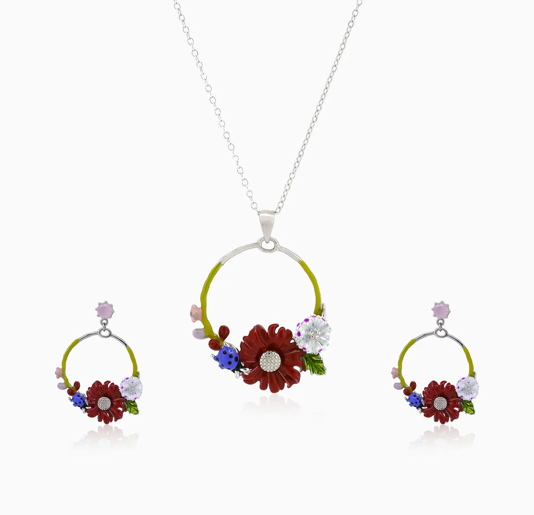 Floral Harmony Silver Necklace Set- Made With Pure 925 Silver