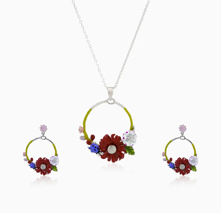 Floral Harmony Silver Necklace Set- Made With Pure 925 Silver