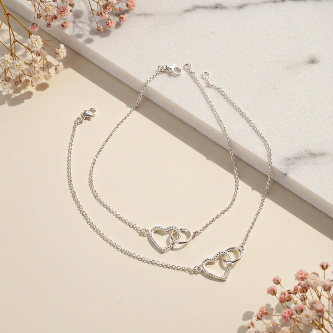 Elegant Double Heart Pure Silver Anklet- Made With Pure 925 Silver