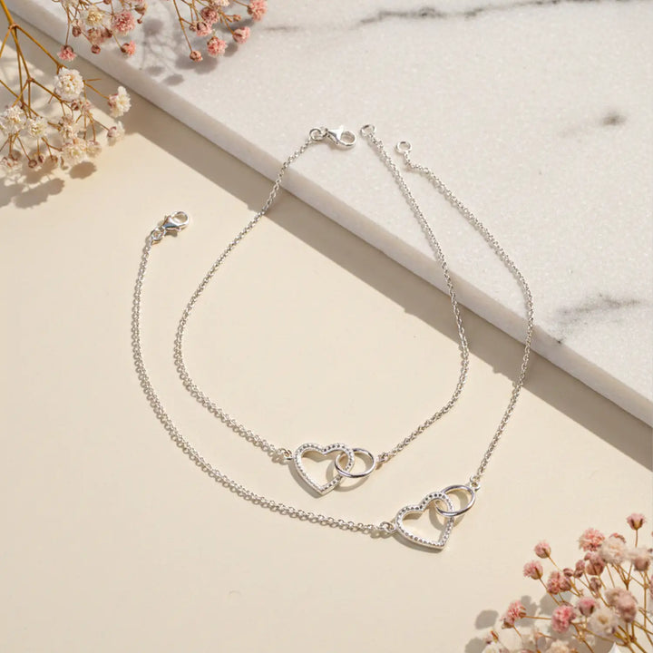 Elegant Double Heart Pure Silver Anklet- Made With Pure 925 Silver