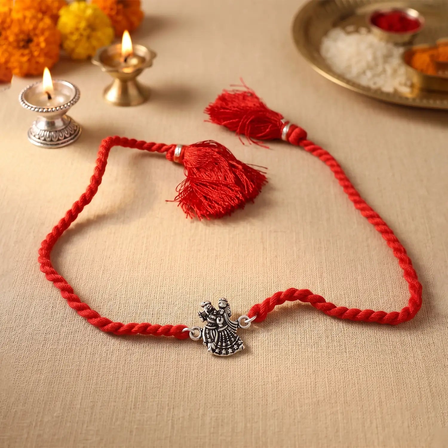 Radha Krishna Silver Rakhi - Made With Pure 925 Silver