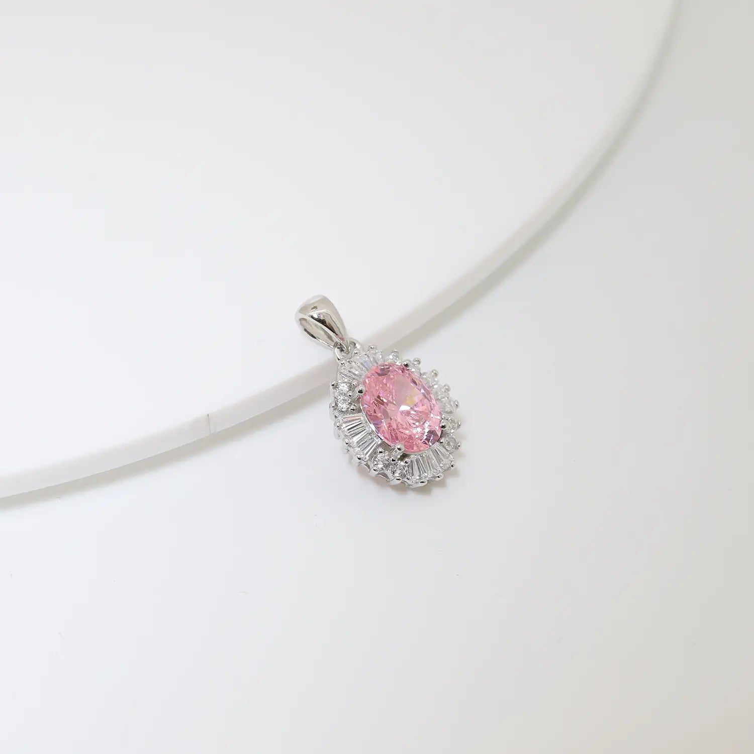 Pure Silver Pink Oval Stone Pendant - Made With Pure 925 Silver