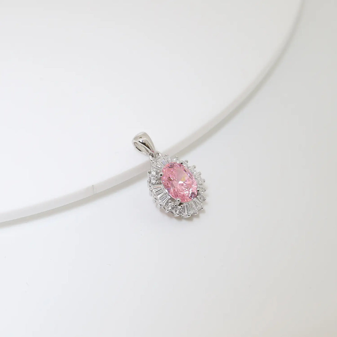 Pure Silver Pink Oval Stone Pendant - Made With Pure 925 Silver