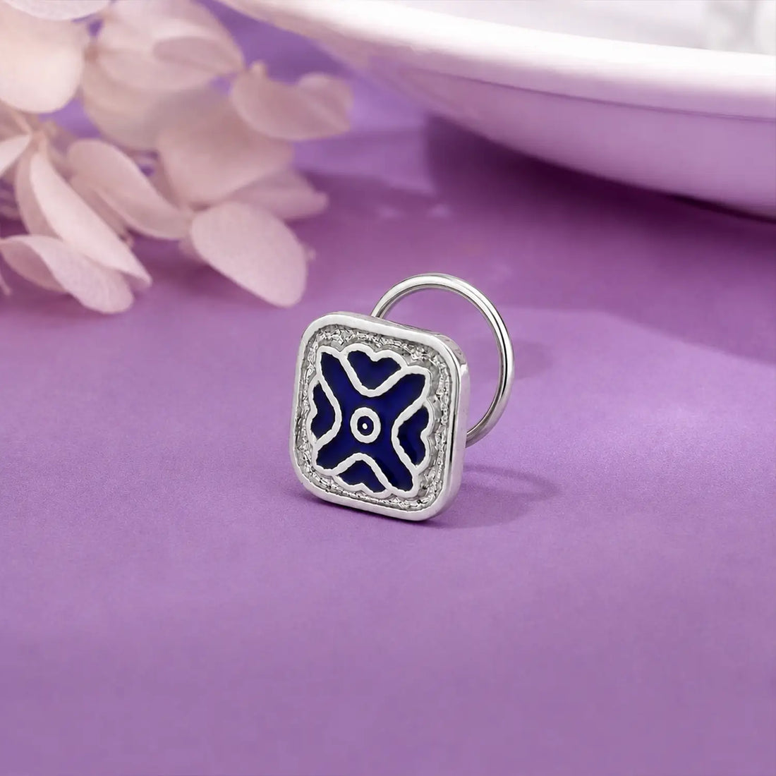 Square Enamel Sterling Silver Nose Pin- Made With Pure 925 Silver