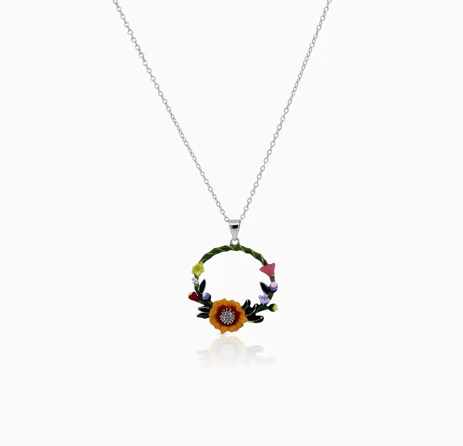 Floral Wreath Silver Necklace- Made With Pure 925 Silver