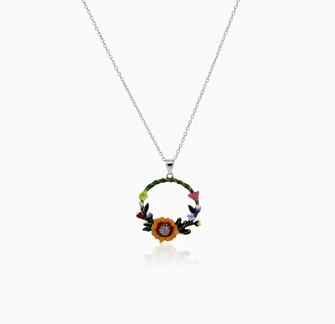 Floral Wreath Silver Necklace- Made With Pure 925 Silver