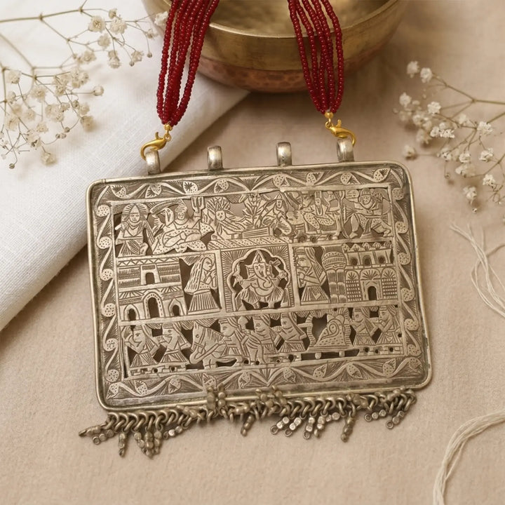 Heritage Engraved Temple Art Pure Silver Pendant - Made With Pure 925 Silver