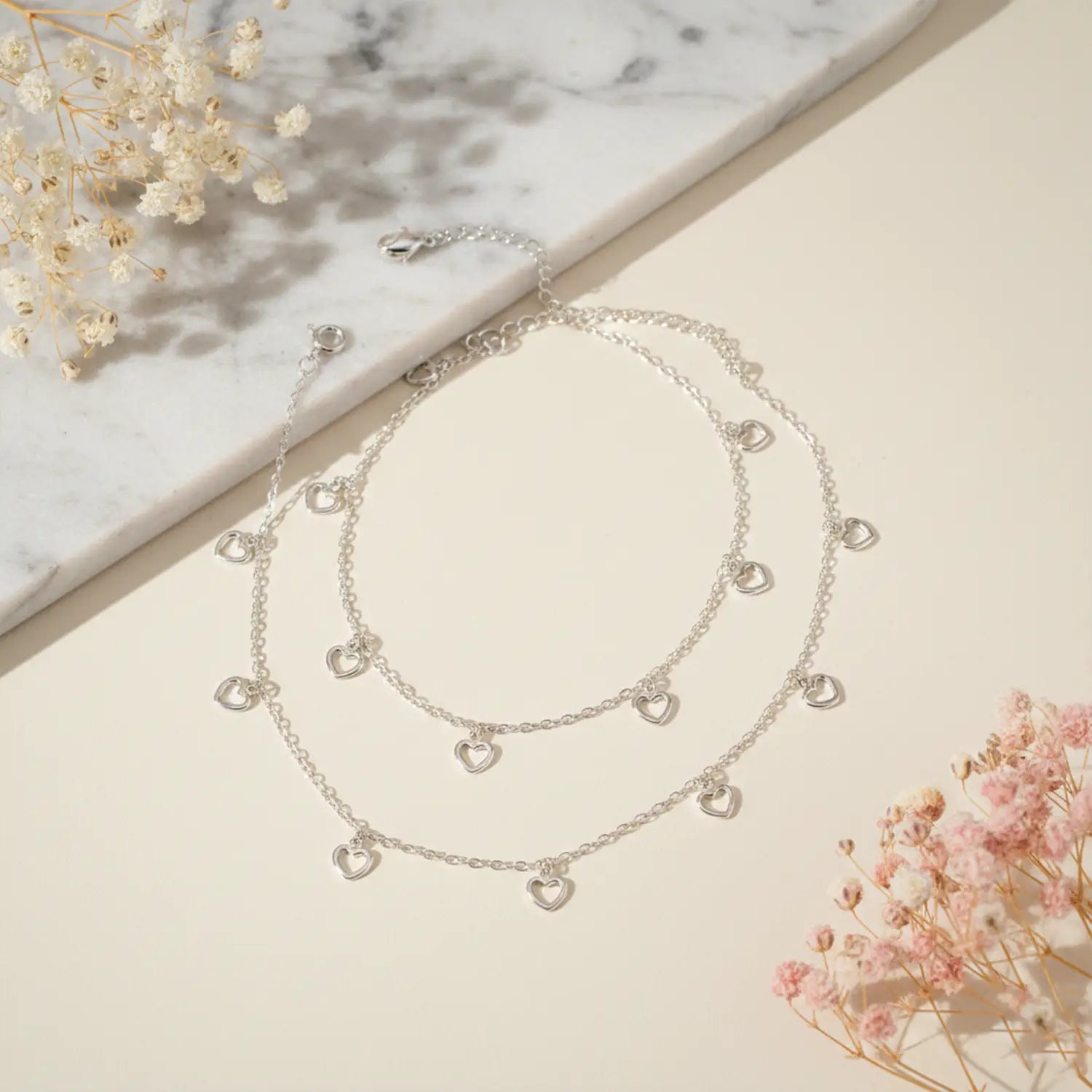 Delicate Heart Charm Pure Silver Anklet- Made With Pure 925 Silver