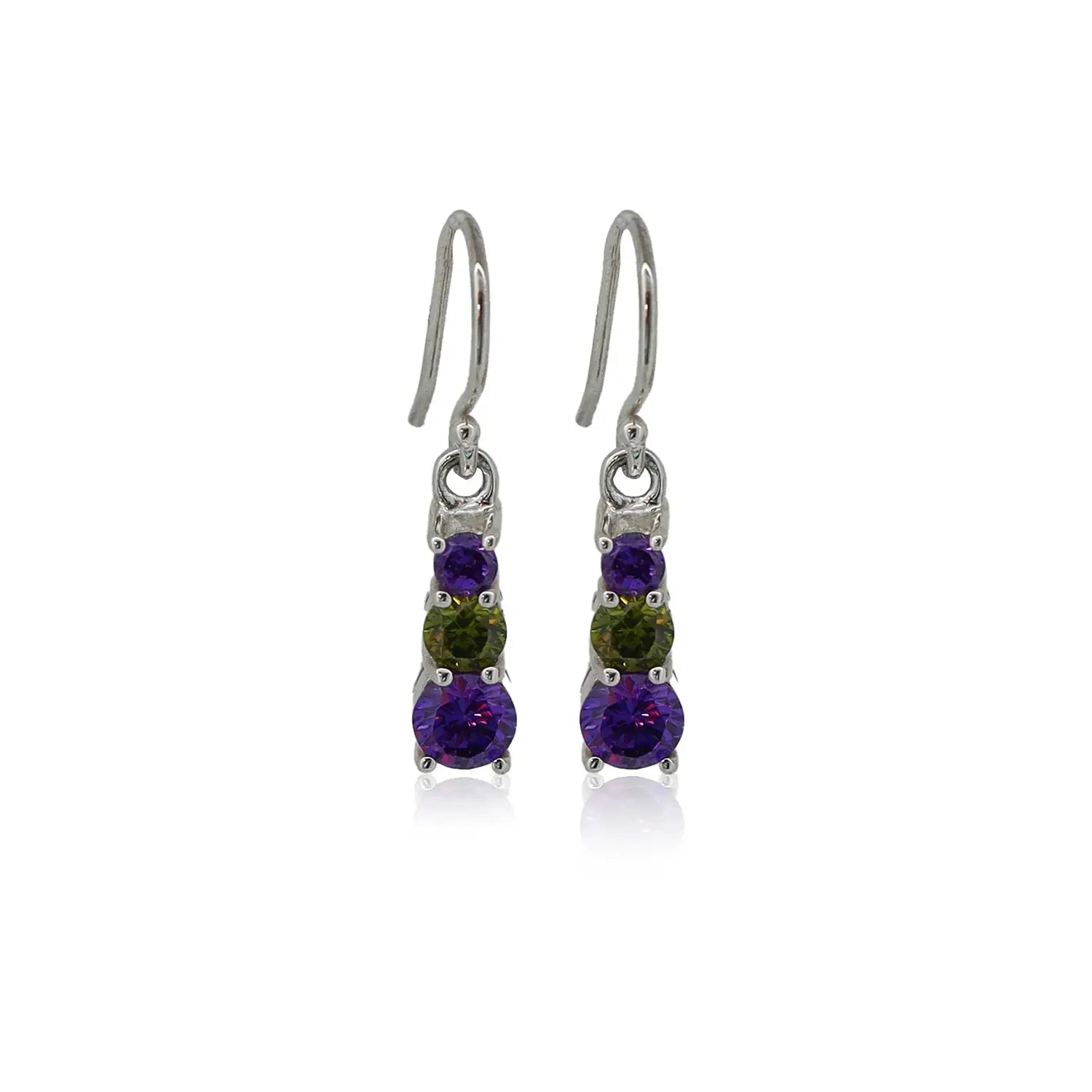 Pure Silver Drop Earrings with Amethyst & Peridot Accents- Made With Pure 925 Silver