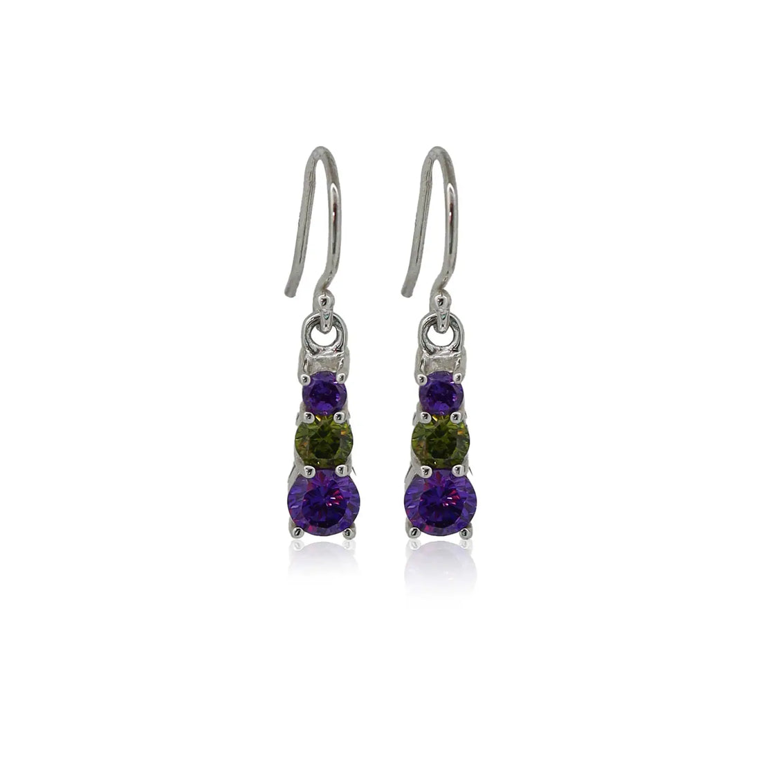 Pure Silver Drop Earrings with Amethyst & Peridot Accents- Made With Pure 925 Silver