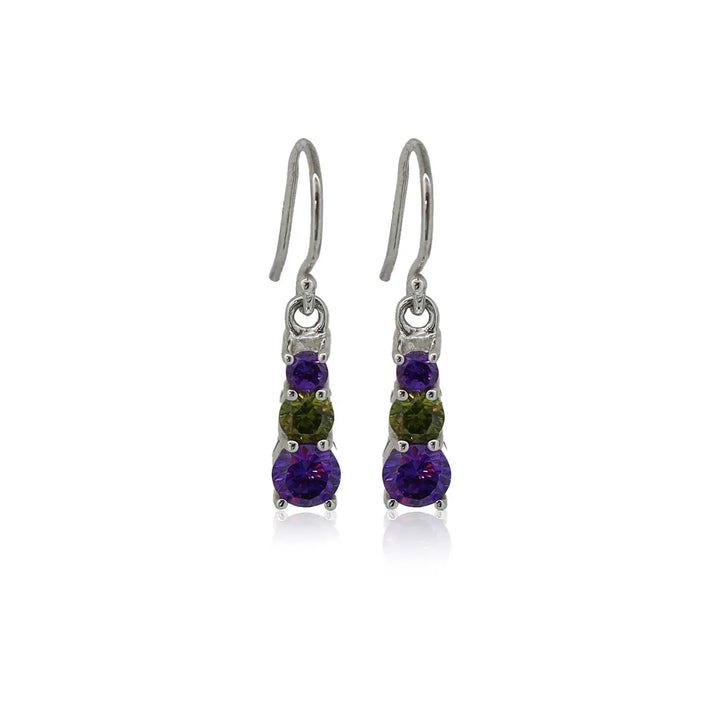 Pure Silver Drop Earrings with Amethyst & Peridot Accents- Made With Pure 925 Silver