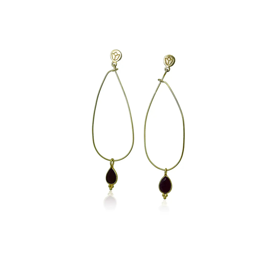 Elegant Teardrop Silver Earrings with Gold Polish & Garnet Accents- Made With Pure 925 Silver