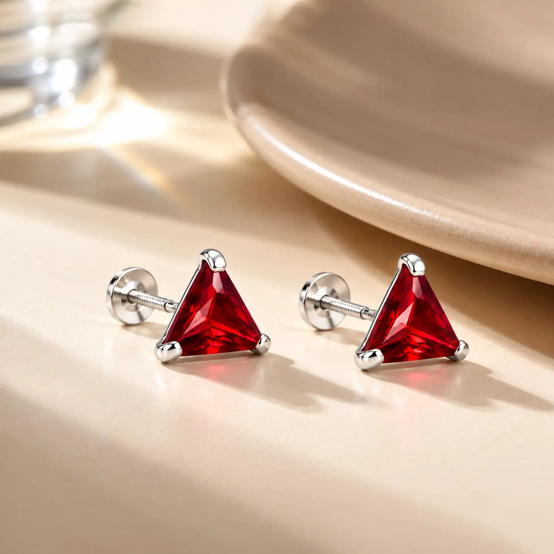 Royal Blue Triangle Gemstone Silver Stud Earrings - Made With Pure 925 Silver