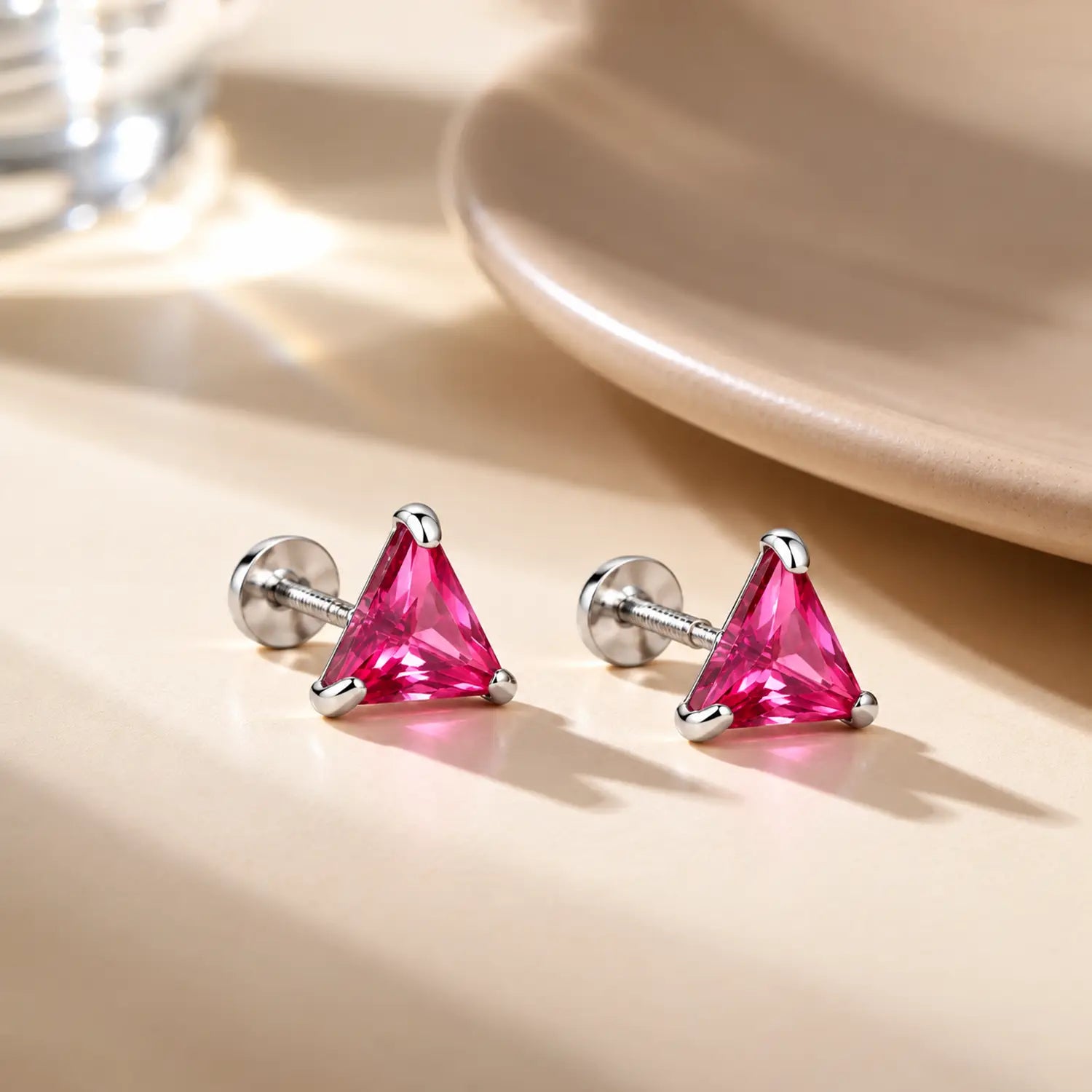 Royal Blue Triangle Gemstone Silver Stud Earrings - Made With Pure 925 Silver