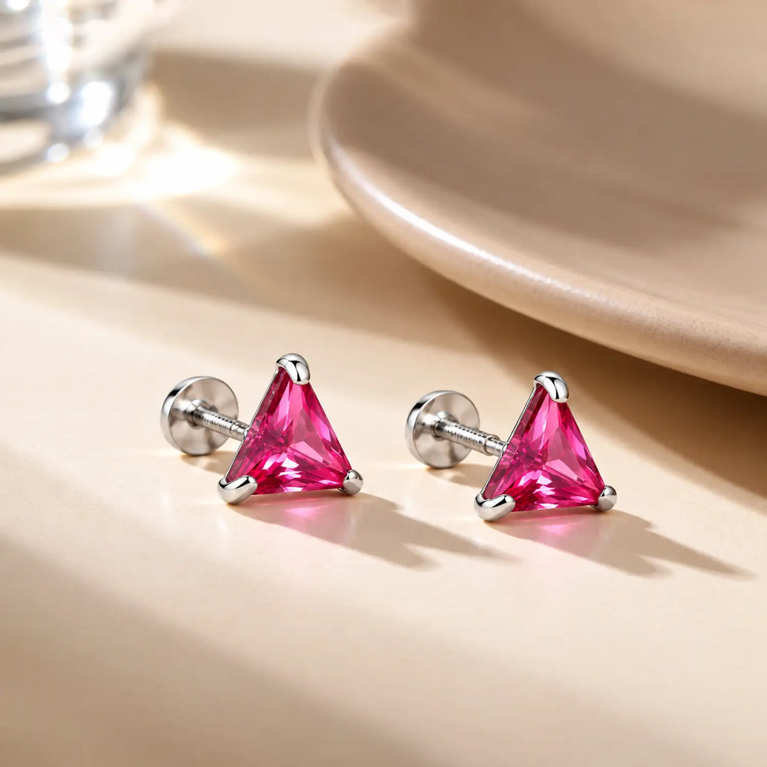 Royal Blue Triangle Gemstone Silver Stud Earrings - Made With Pure 925 Silver