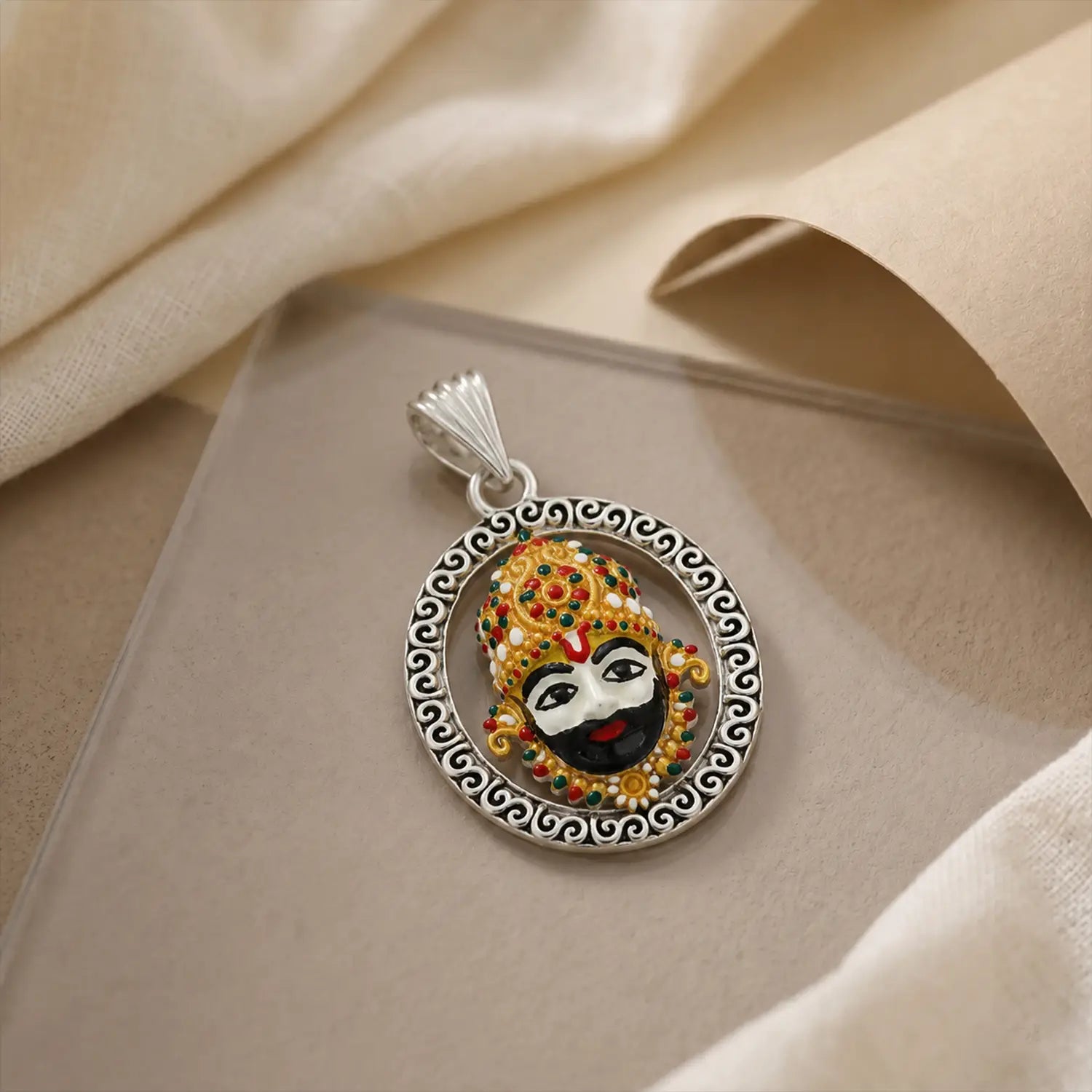 Divine Shrinathji Oxidised Silver Pendant - Made With Pure 925 Silver