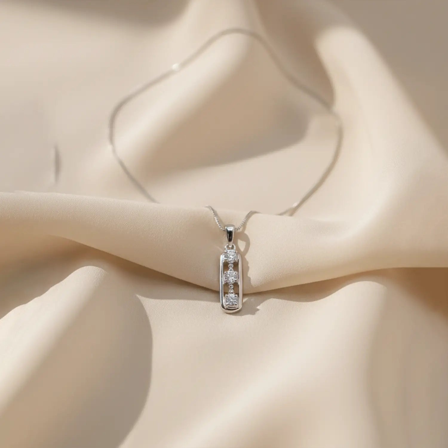 Elegant Triple-Stone Pendant with Silver Chain- Made With Pure 925 Silver