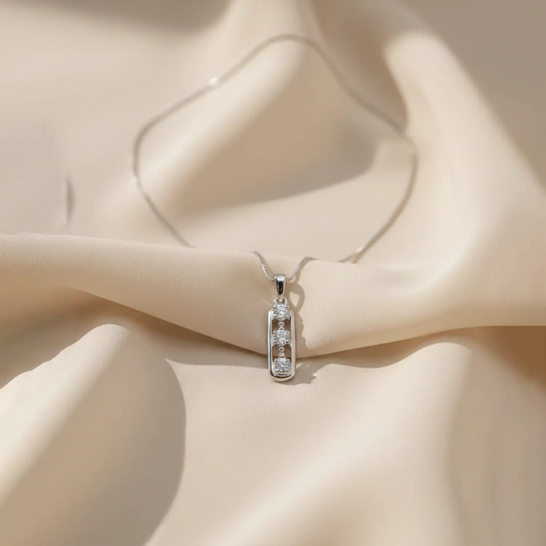 Elegant Triple-Stone Pendant with Silver Chain- Made With Pure 925 Silver