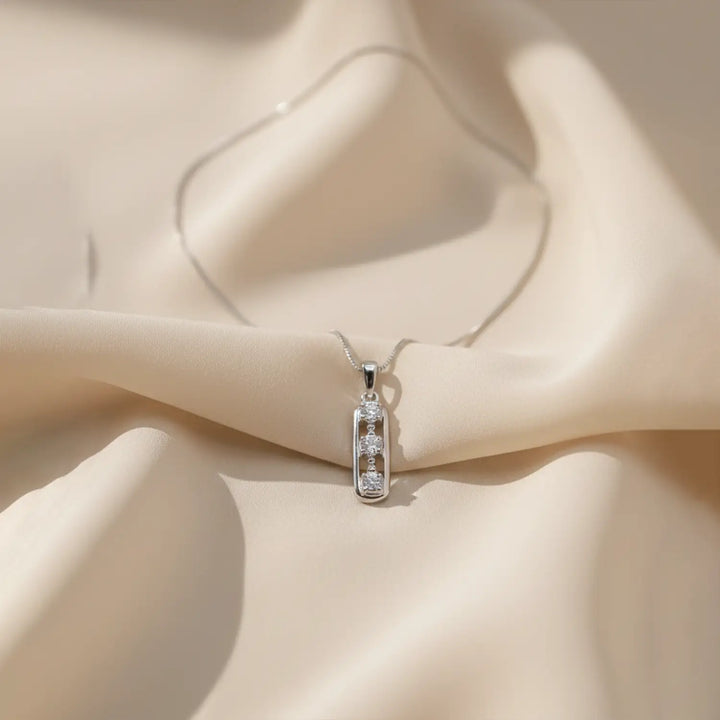 Elegant Triple-Stone Pendant with Silver Chain- Made With Pure 925 Silver
