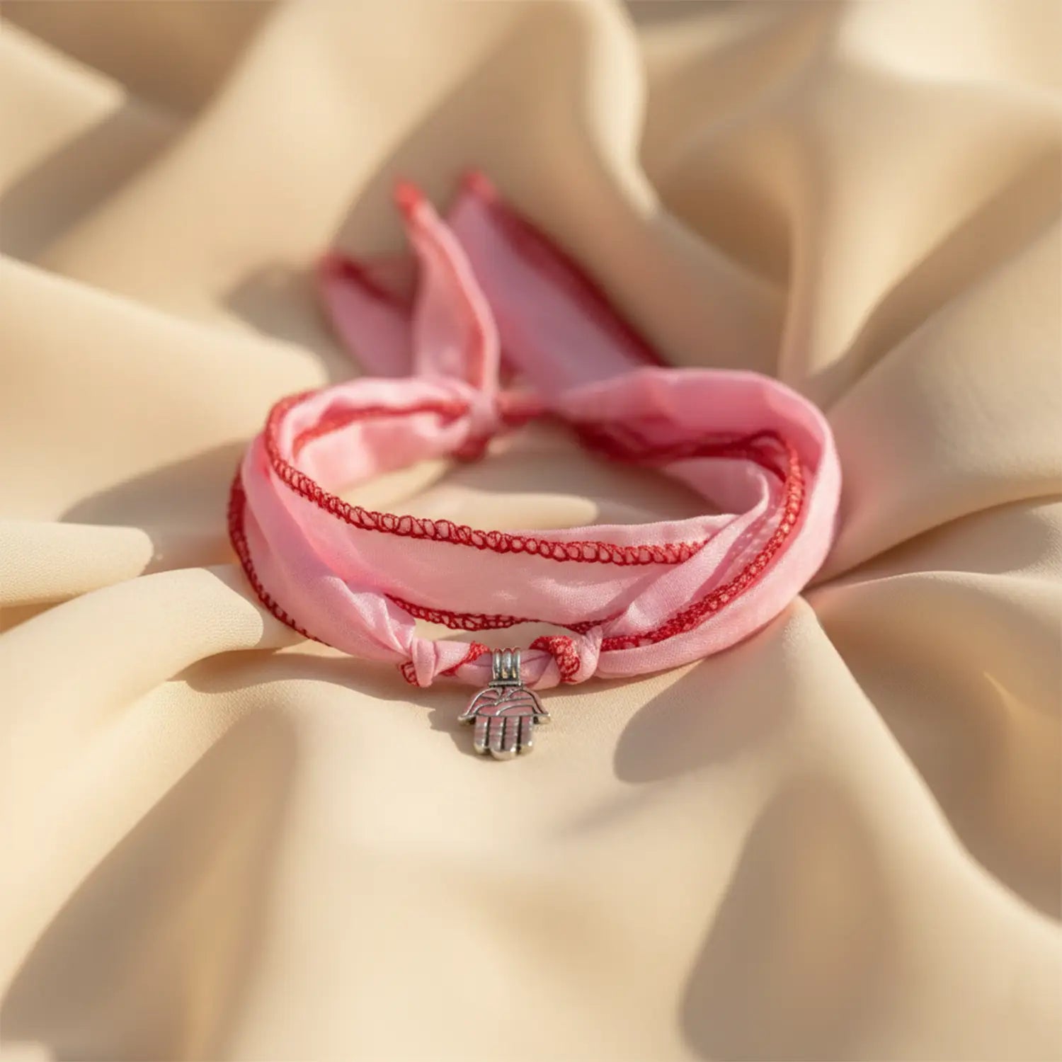 Pink Thread Silver Charm Necklace- Made With Pure 925 Silver