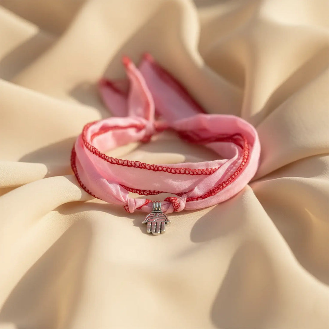 Pink Thread Silver Charm Necklace- Made With Pure 925 Silver