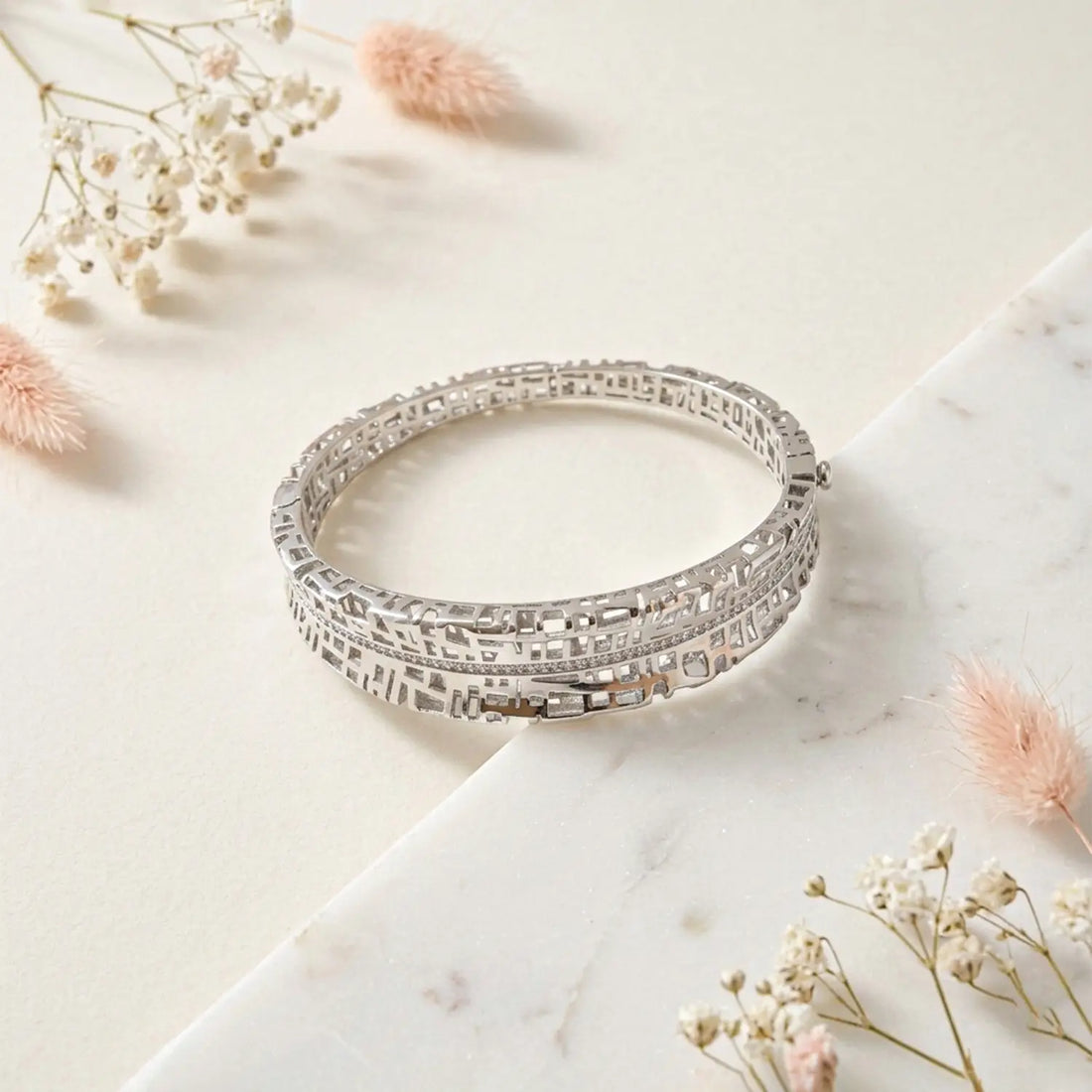 Sleek Pure Silver Textured Bracelet - Made With Pure 925 Silver